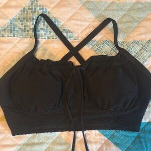 Black Textured Women's swim top